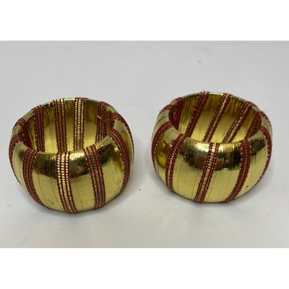 Christmas Holiday Napkin Rings Gold And Red Pair Set of 2 - Picture 4 of 4